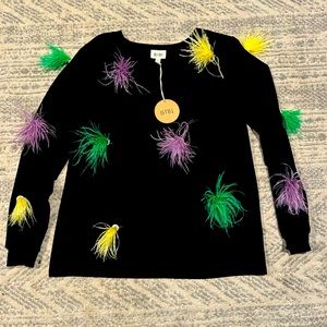 NWT BiBi Mardi Gras feather shirt